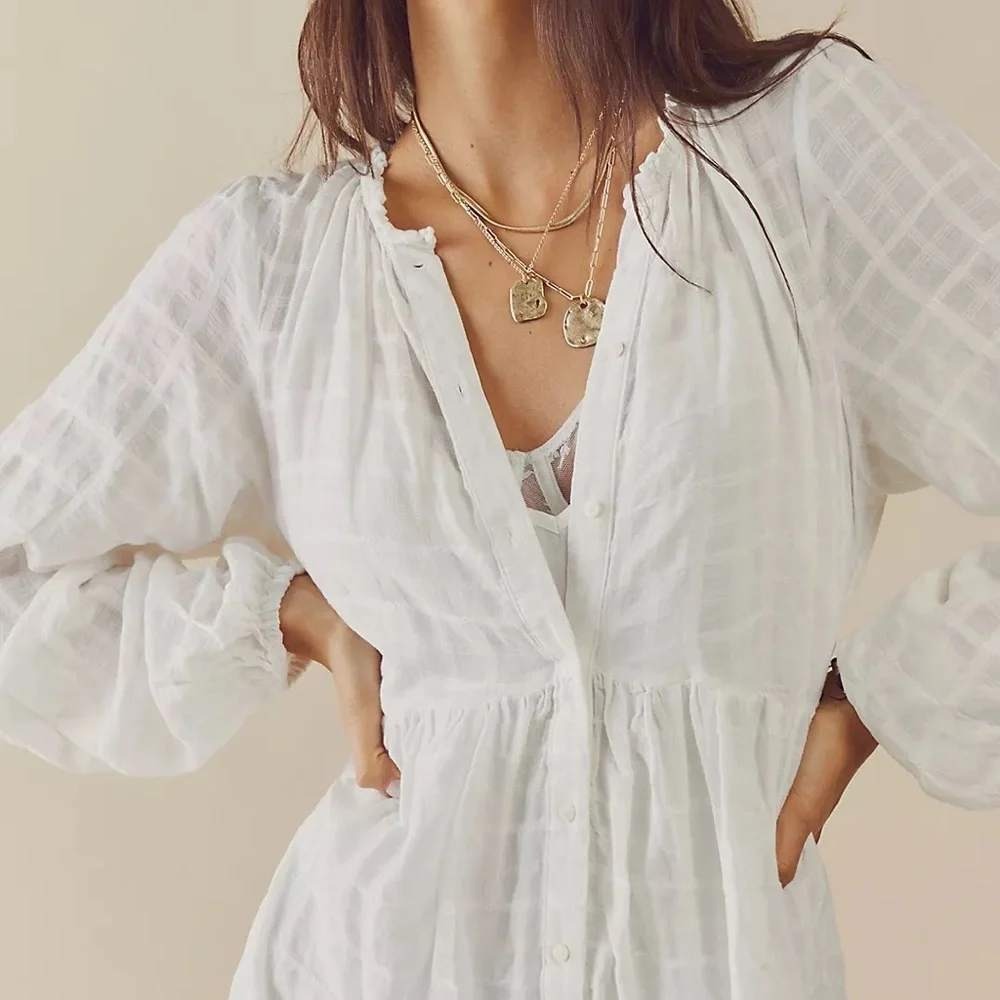 Free People Edie Dress Button Front Tiered Maxi Dress Ivory Size M Boho Cottage - Picture 2 of 16